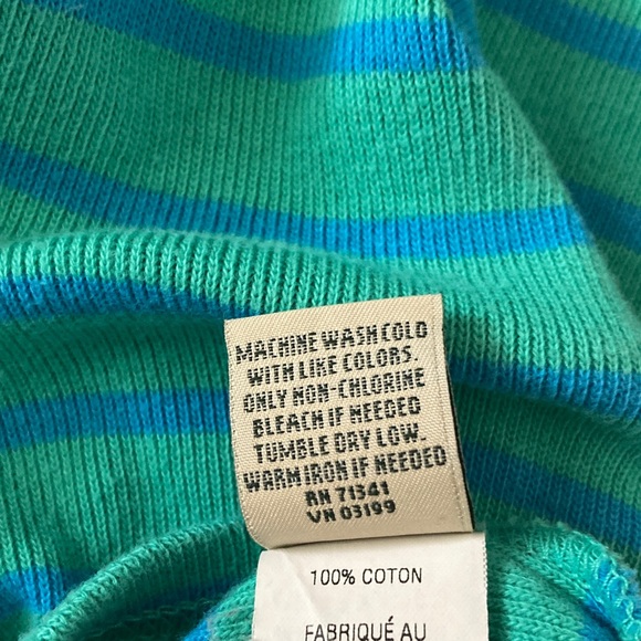 L.L. BEAN teal stripe quarter-zip cotton pullover, Medium. - Picture 6 of 7
